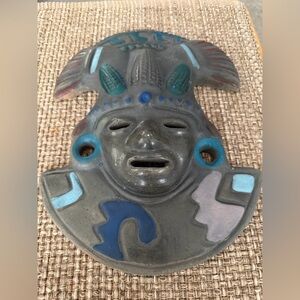 Vintage Mayan Aztec Clay Wall Mask Decor 12'x9'